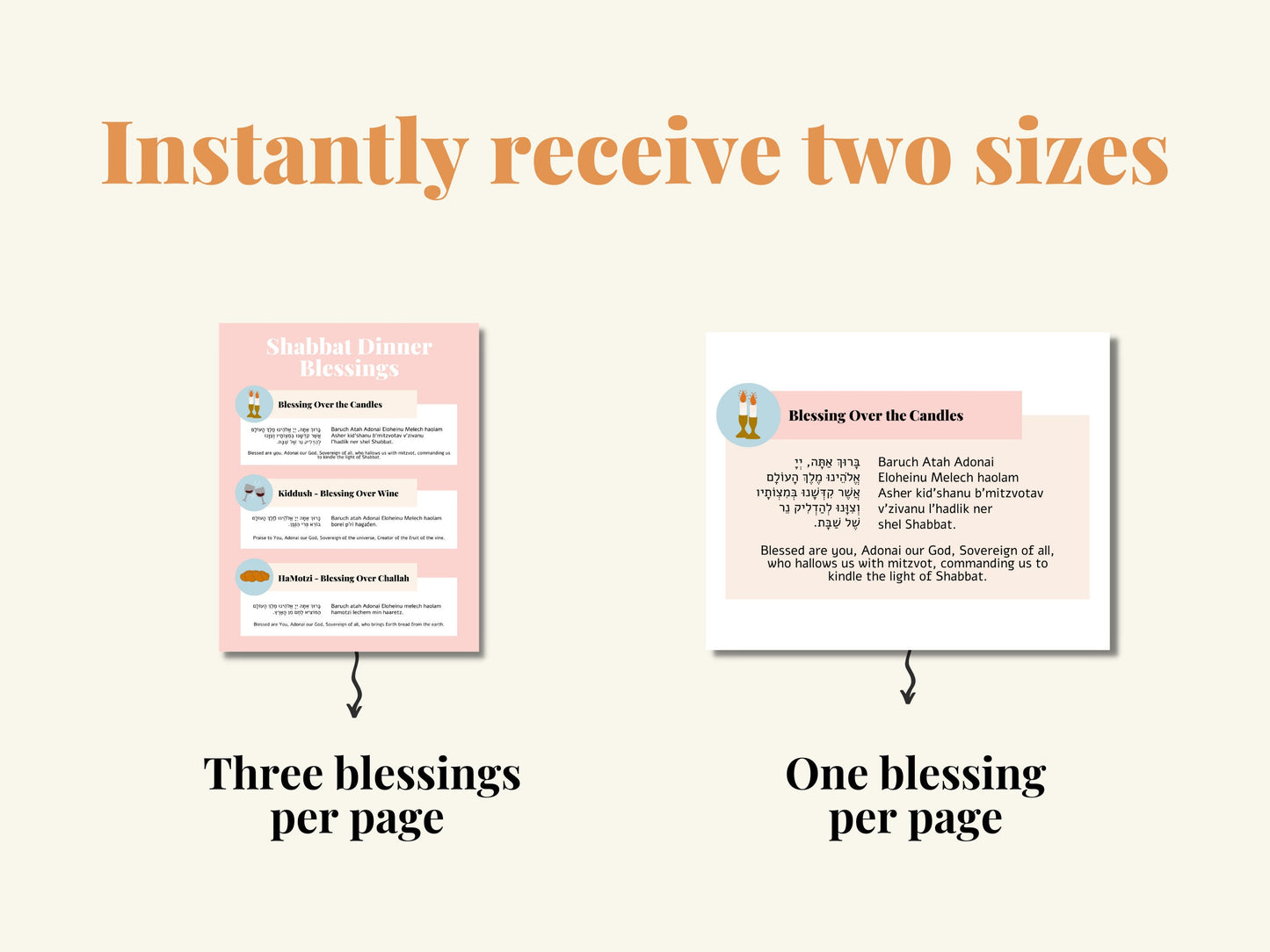 Printable Shabbat Dinner Blessings | Jewish Prayers | Hebrew Prayers | Jewish Holiday