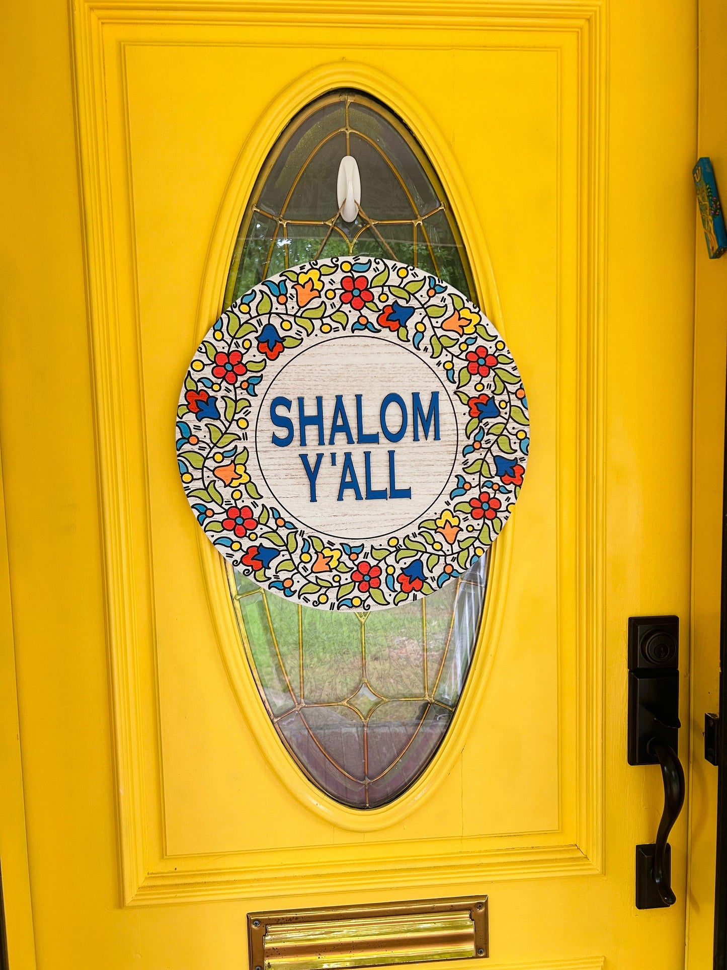 Shalom Y'all Wooden Door Hanger | 18" Judaica Decor with Floral Design