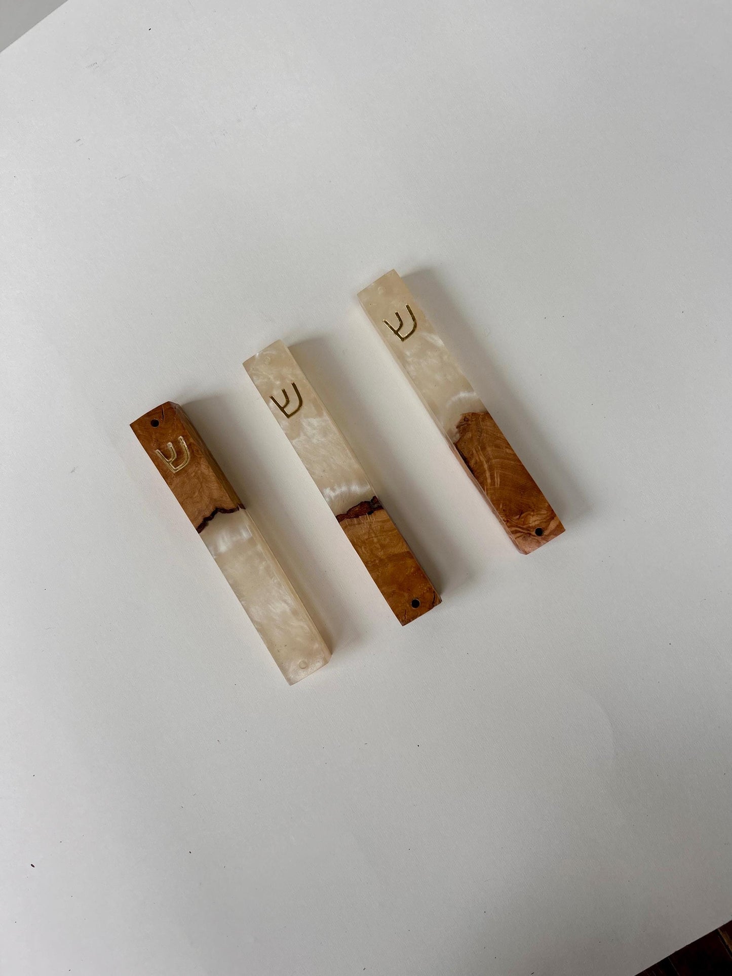 Handmade Mezuzah with Pearl Epoxy Resin & Jerusalem Olive Wood | Compatible with 4.5" Scroll | Jewish Home Decor | Modern Judaica