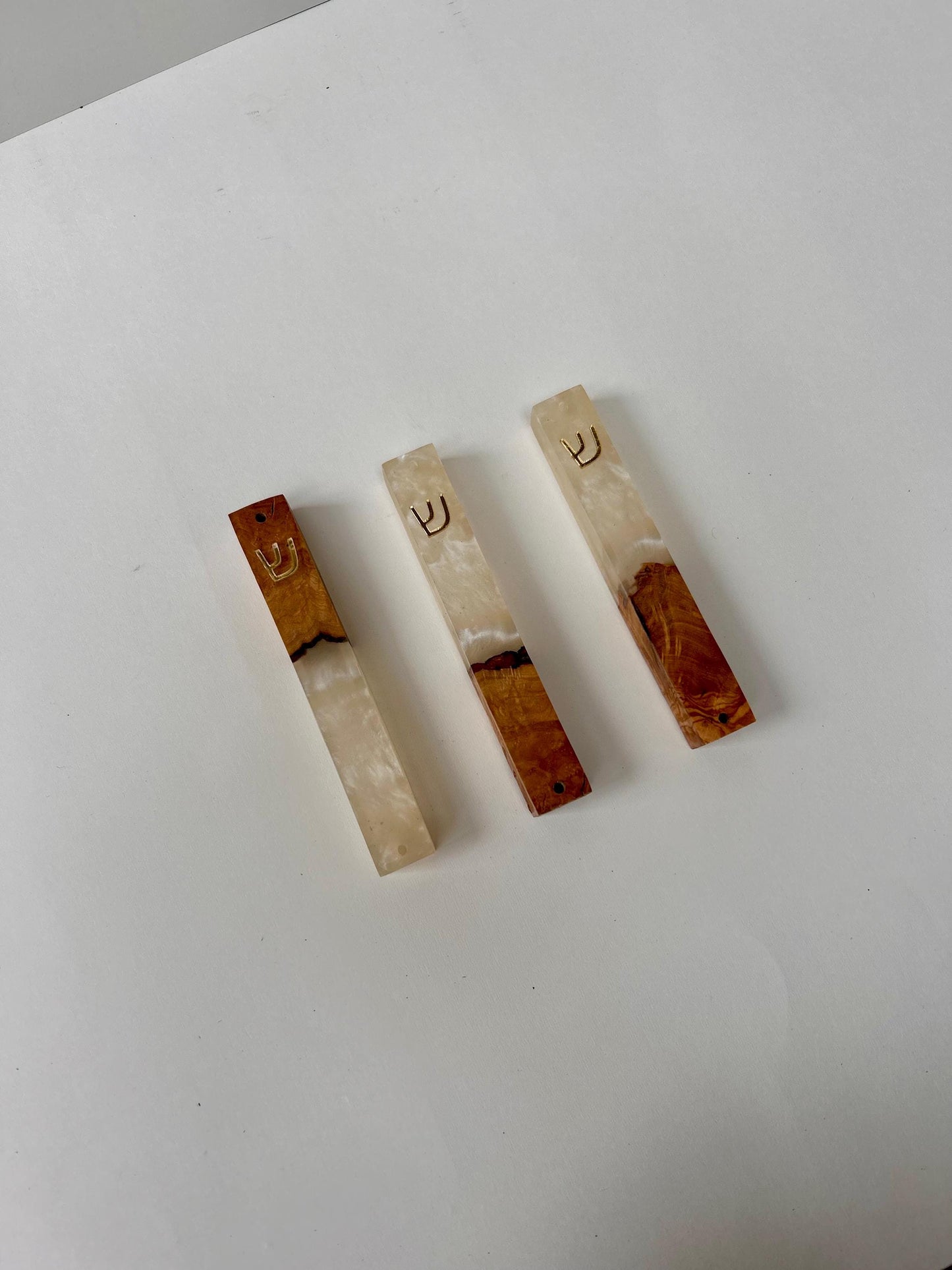 Handmade Mezuzah with Pearl Epoxy Resin & Jerusalem Olive Wood | Compatible with 4.5" Scroll | Jewish Home Decor | Modern Judaica