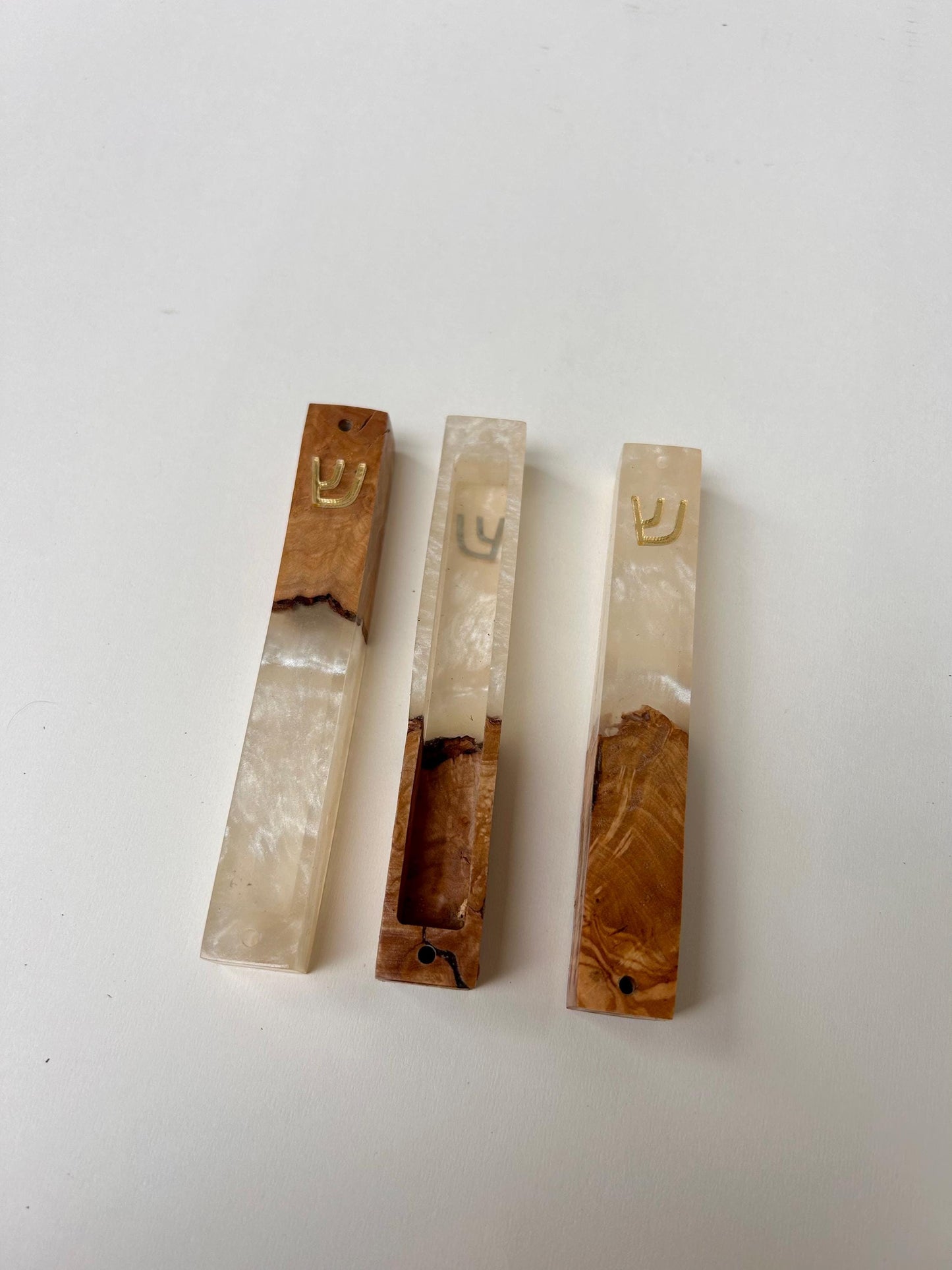 Handmade Mezuzah with Pearl Epoxy Resin & Jerusalem Olive Wood | Compatible with 4.5" Scroll | Jewish Home Decor | Modern Judaica