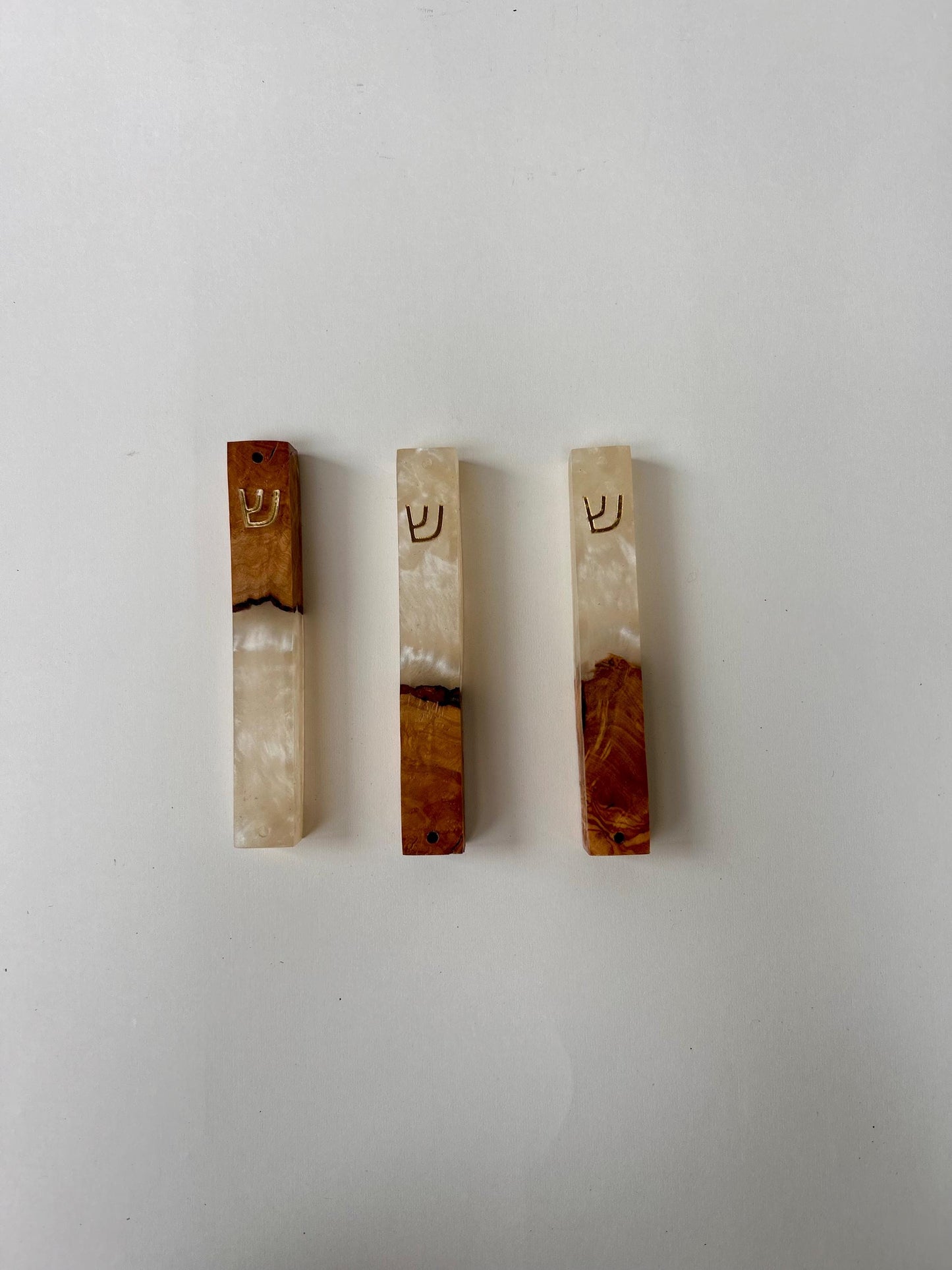 Handmade Mezuzah with Pearl Epoxy Resin & Jerusalem Olive Wood | Compatible with 4.5" Scroll | Jewish Home Decor | Modern Judaica
