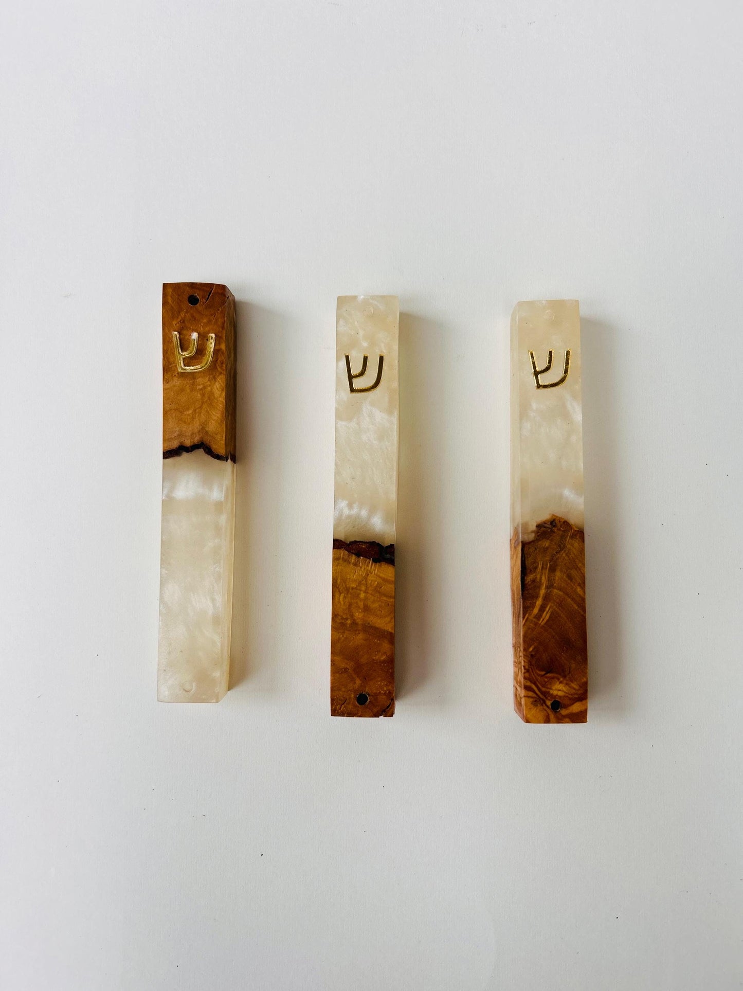Handmade Mezuzah with Pearl Epoxy Resin & Jerusalem Olive Wood | Compatible with 4.5" Scroll | Jewish Home Decor | Modern Judaica
