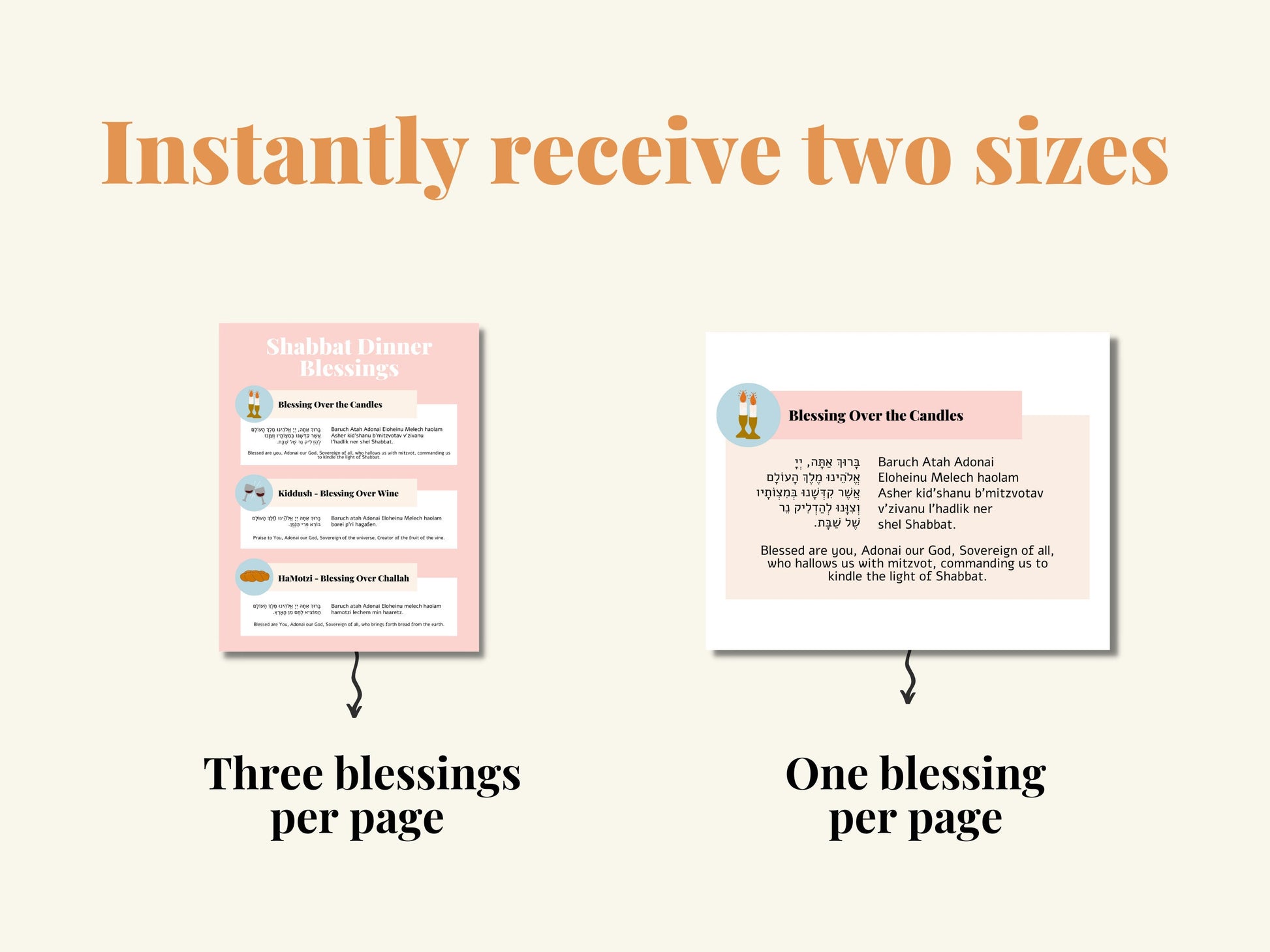 Printable Shabbat Dinner Blessings | Jewish Prayers | Hebrew Prayers | Jewish Holiday