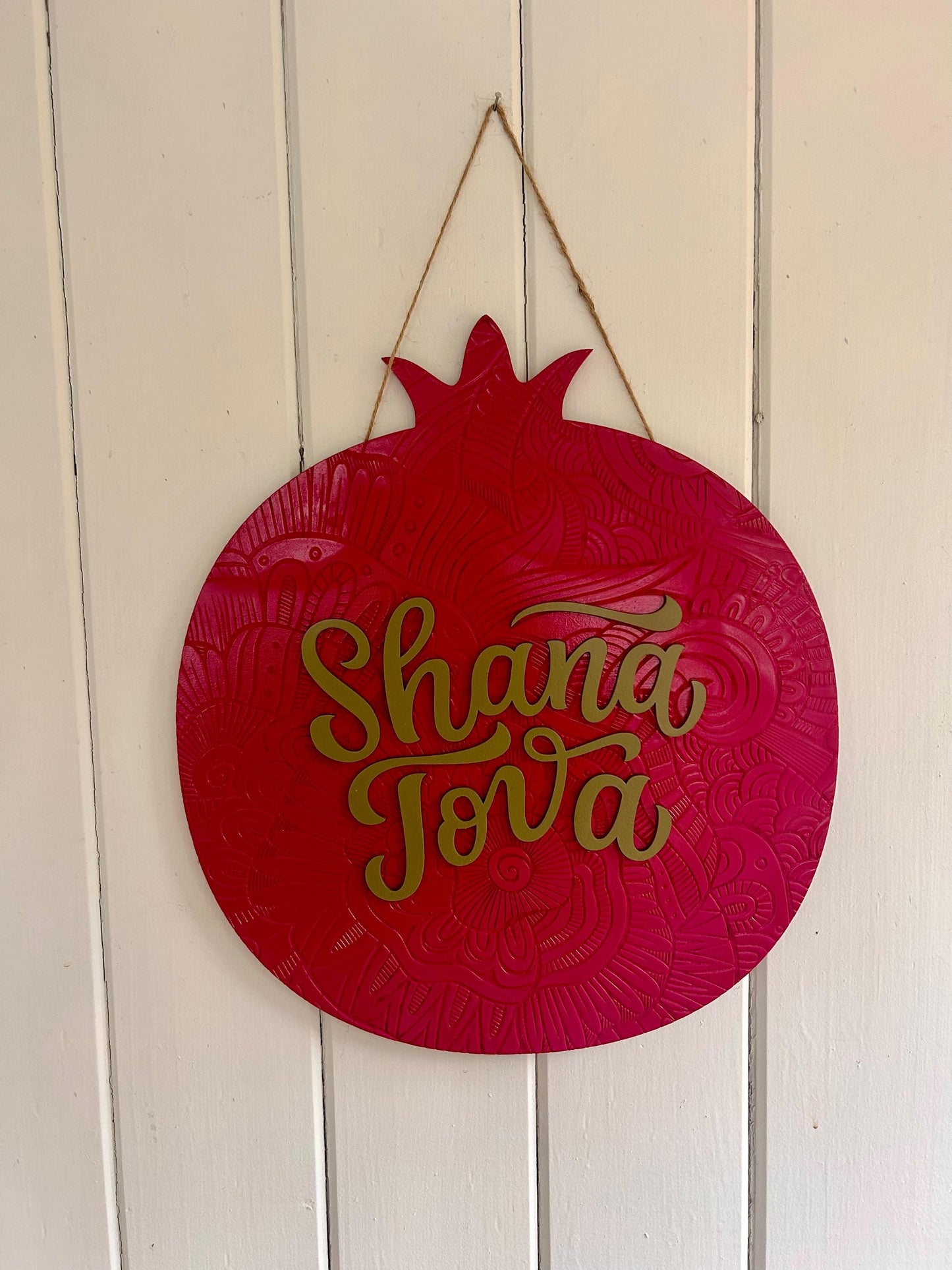 Shana Tova Door Hanger | Pomegranate Jewish Holiday Decor | 12 or 16 Inches