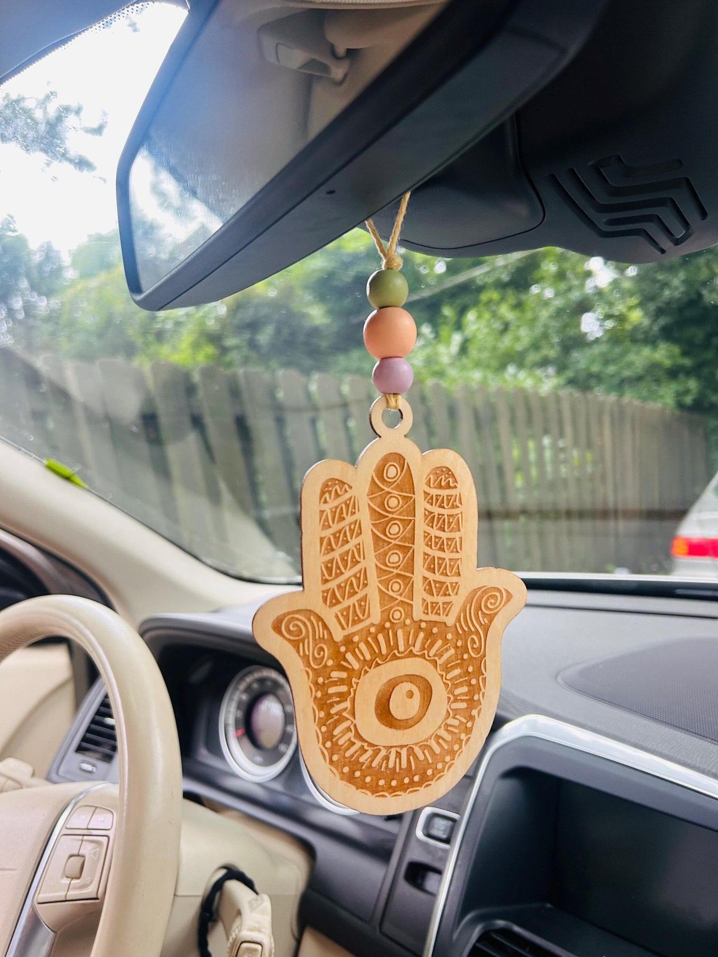 Hamsa Car Rearview Mirror Hanger | Traveler's Prayer | Tefilat Haderech | Jewish Blessing | Modern Judaica