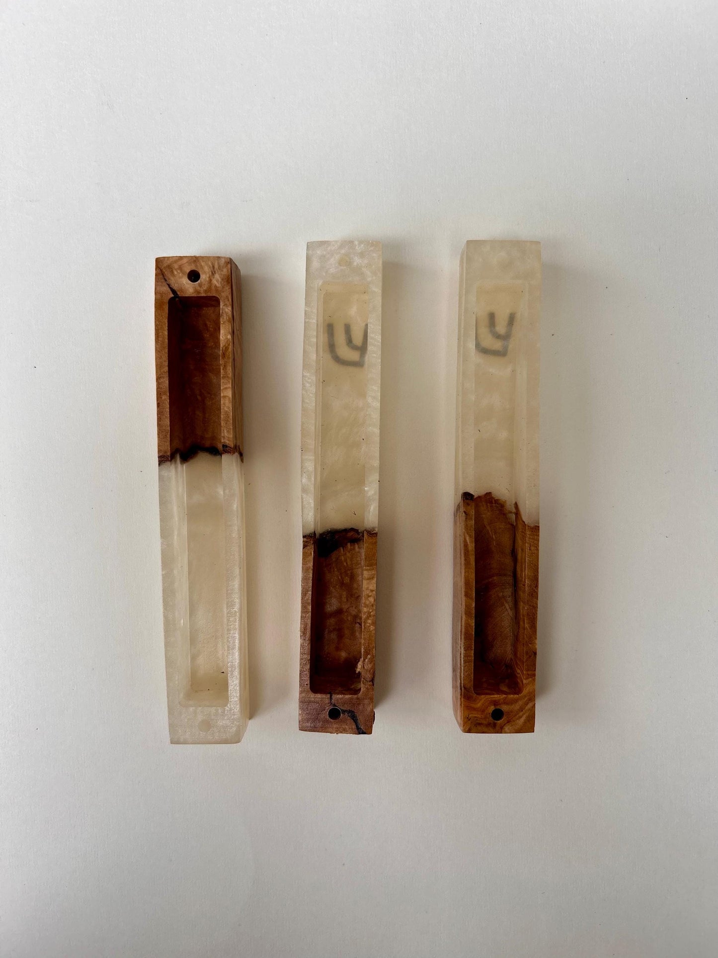 Handmade Mezuzah with Pearl Epoxy Resin & Jerusalem Olive Wood | Compatible with 4.5" Scroll | Jewish Home Decor | Modern Judaica