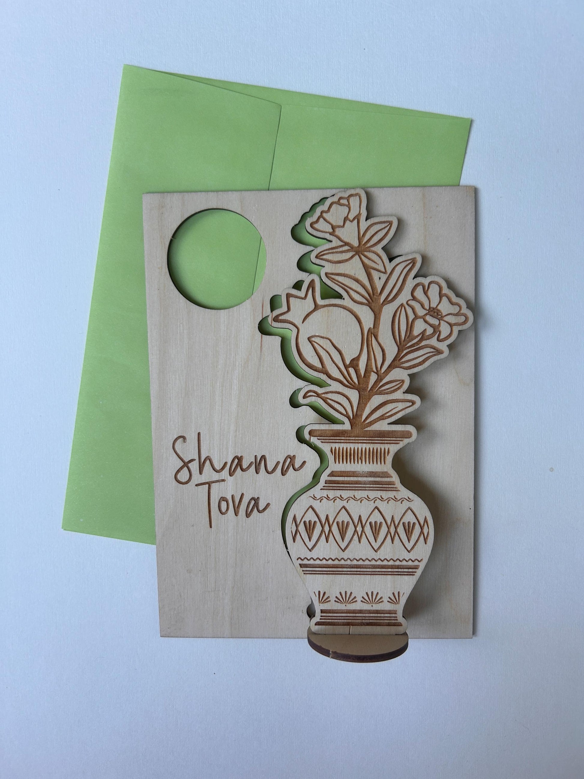 Personalized Rosh Hashanah 3D Flower Vase Card | Unique Jewish New Year Greeting | Custom Laser Cut Holiday Card